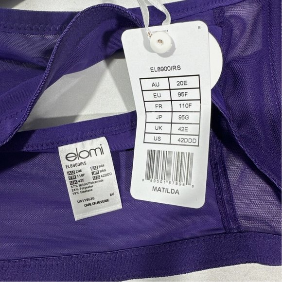 NWT$70 Elomi [ 42DDD ] Matilda Full Figure Underwire Plunge Bra Iris Purple 6218 - Picture 9 of 9